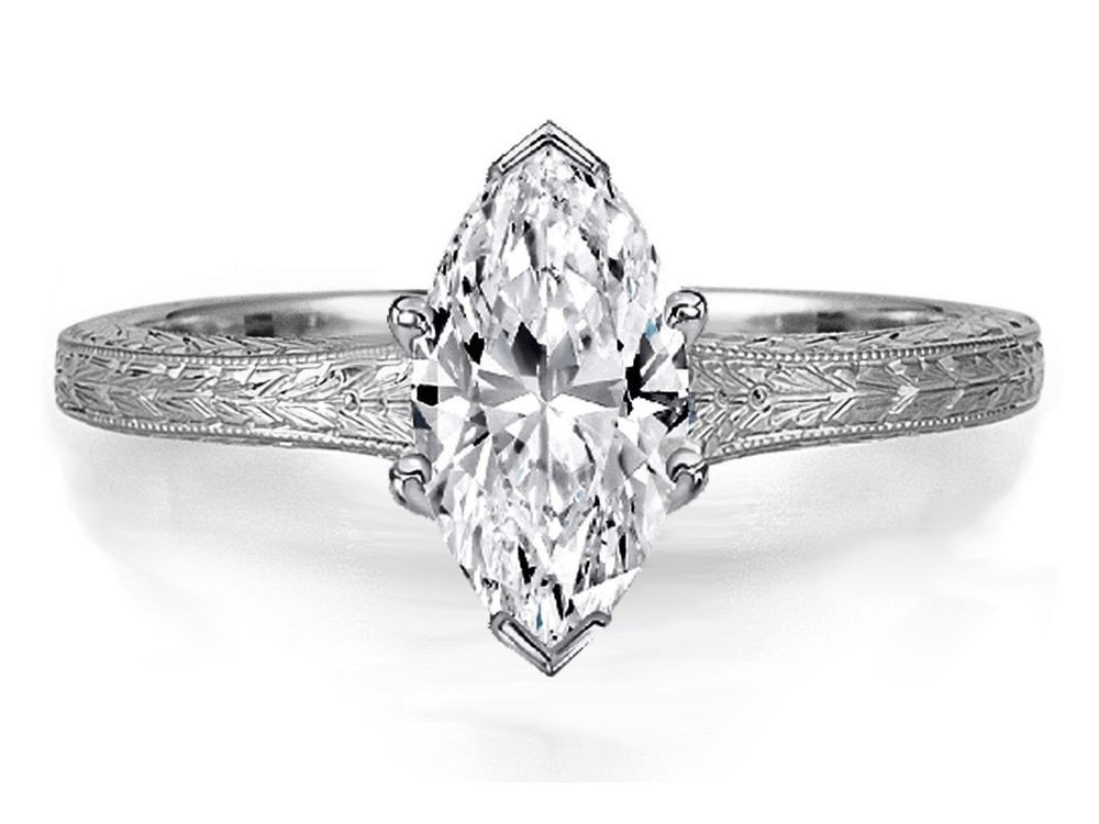 Marquise Cut Diamond Engagement Ring
 0 75 Carat Marquise Diamond Solitaire Wheat Engraved
