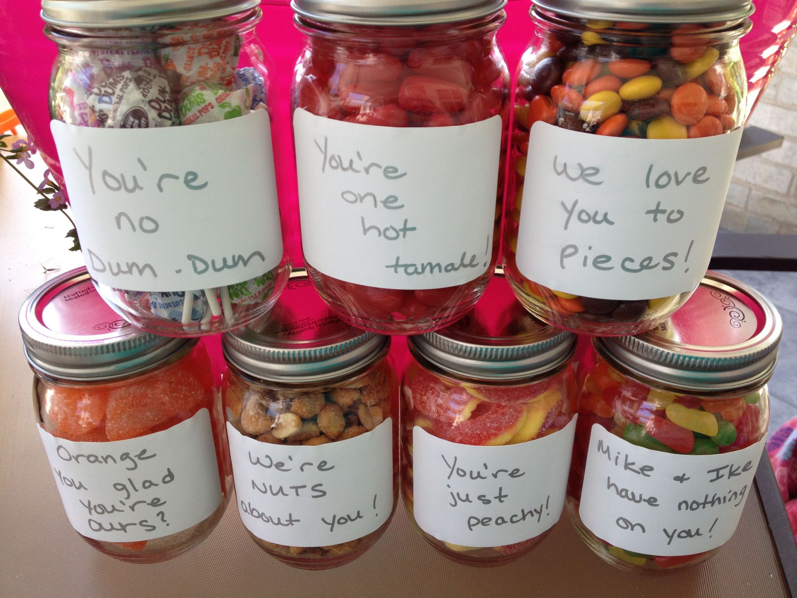 Mason Jar Gift Ideas For Boyfriend
 Perfect t for Dad Candy in mason jars with cute