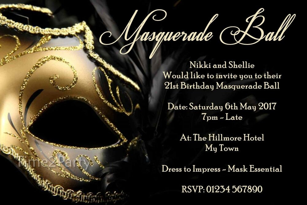 Masquerade Birthday Invitations
 Masquerade Ball Personalised Birthday Party Invitations