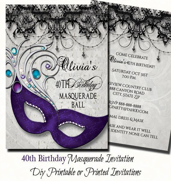 Masquerade Birthday Invitations
 40th Birthday Masquerade Party Invitation Masquerade Invite