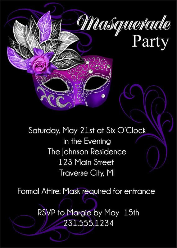Masquerade Birthday Invitations
 Masquerade Party Invitation Mardi Gras Party Invitation
