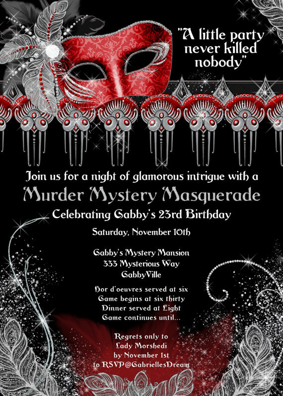 Masquerade Birthday Invitations
 Masquerade Party invitation Murder masquerade murder mystery