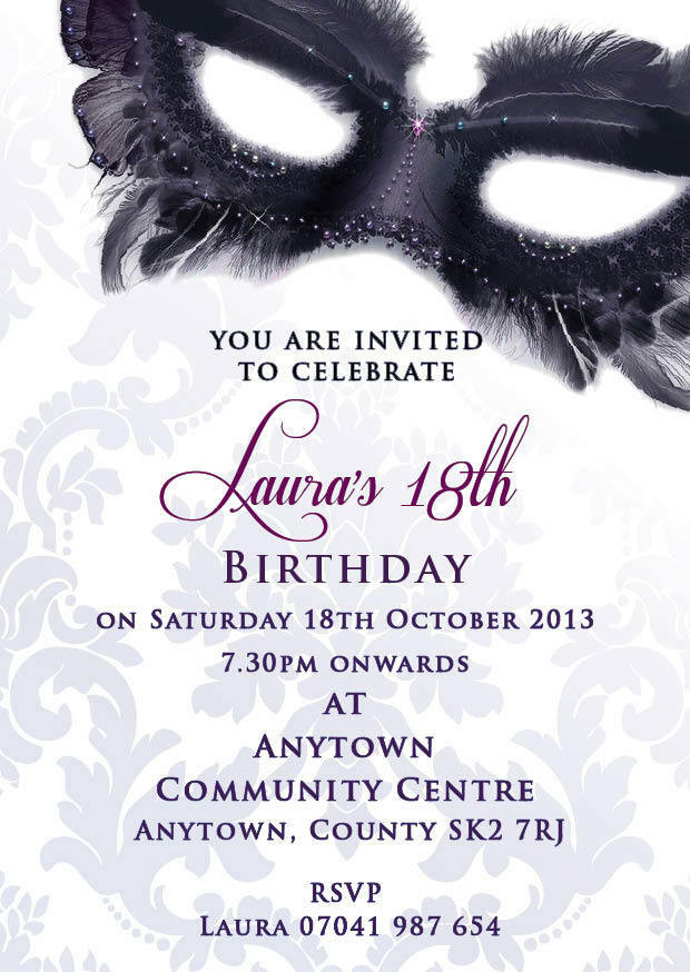 Masquerade Birthday Invitations
 Birthday invitations 18th 21st 30th Masquerade inc
