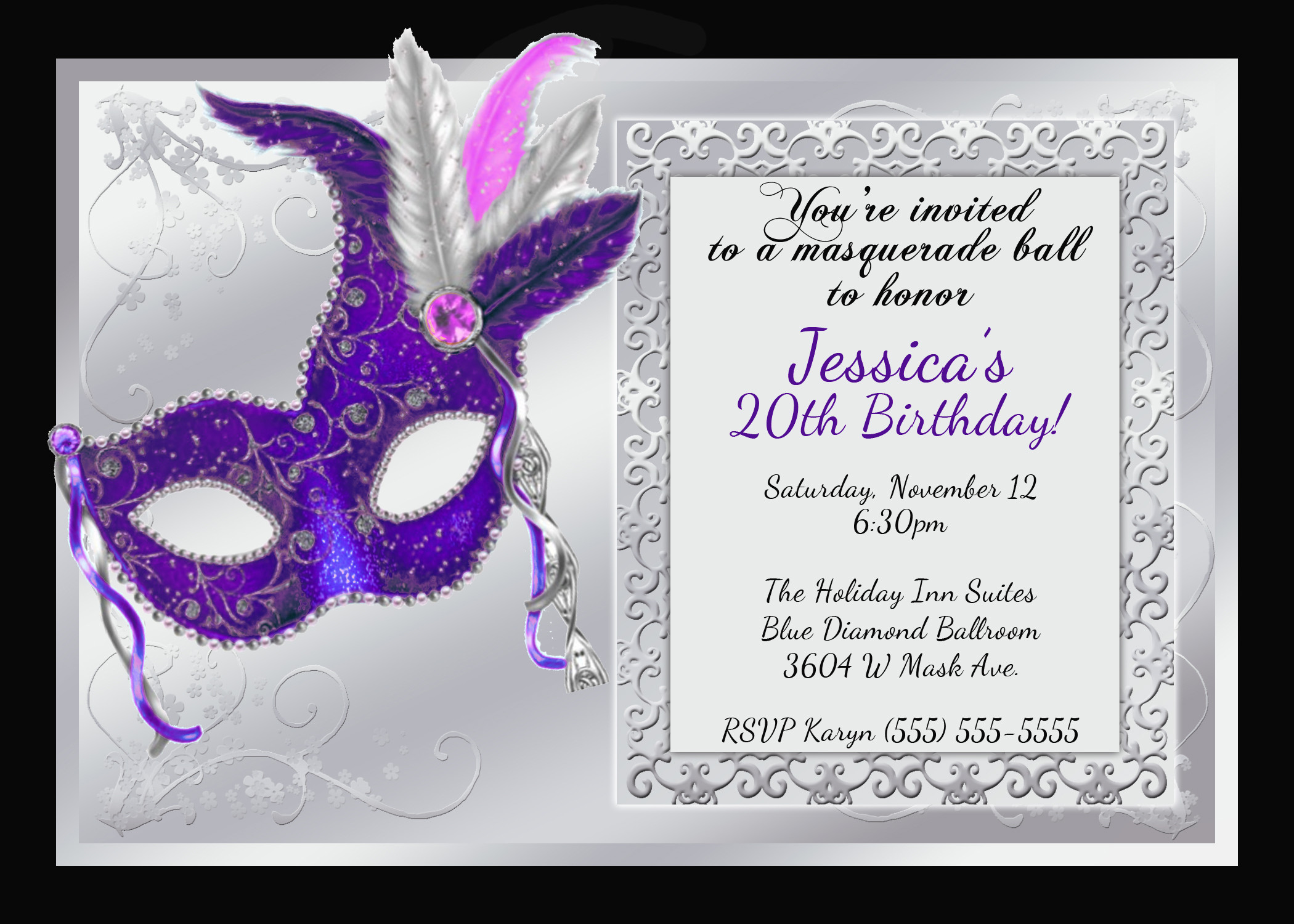 Masquerade Birthday Invitations
 Mardi Gras and Masquerade Birthday Invitations