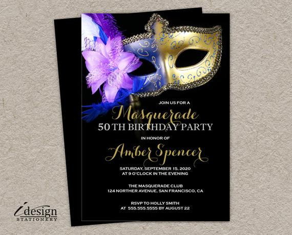 Masquerade Birthday Invitations
 Masquerade 50th Birthday Party Invitation DIY Printable Mardi