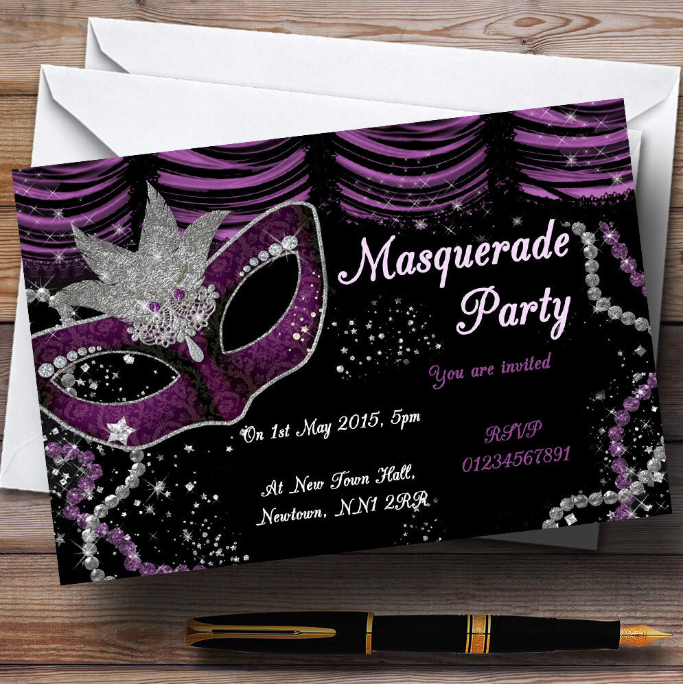 Masquerade Birthday Invitations
 Masquerade Purple Personalised Birthday Party Invitations