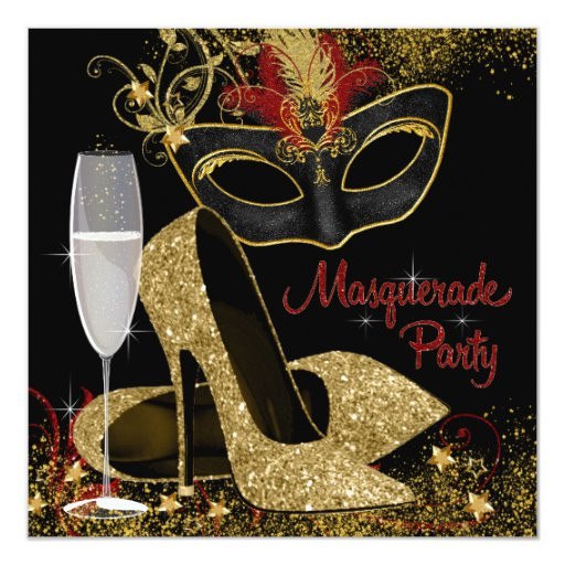 Masquerade Birthday Invitations
 Red Black and Gold Masquerade Birthday Party Invitation
