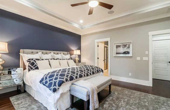 Master Bedroom Wallpaper Accent Wall
 Blue accent wall in master bedroom Home in 2019