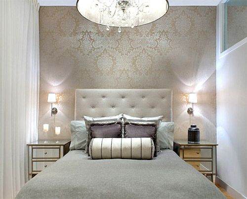 Master Bedroom Wallpaper Accent Wall
 Lorenzo Damask wallpaper Gabrielle Embroidery bolster