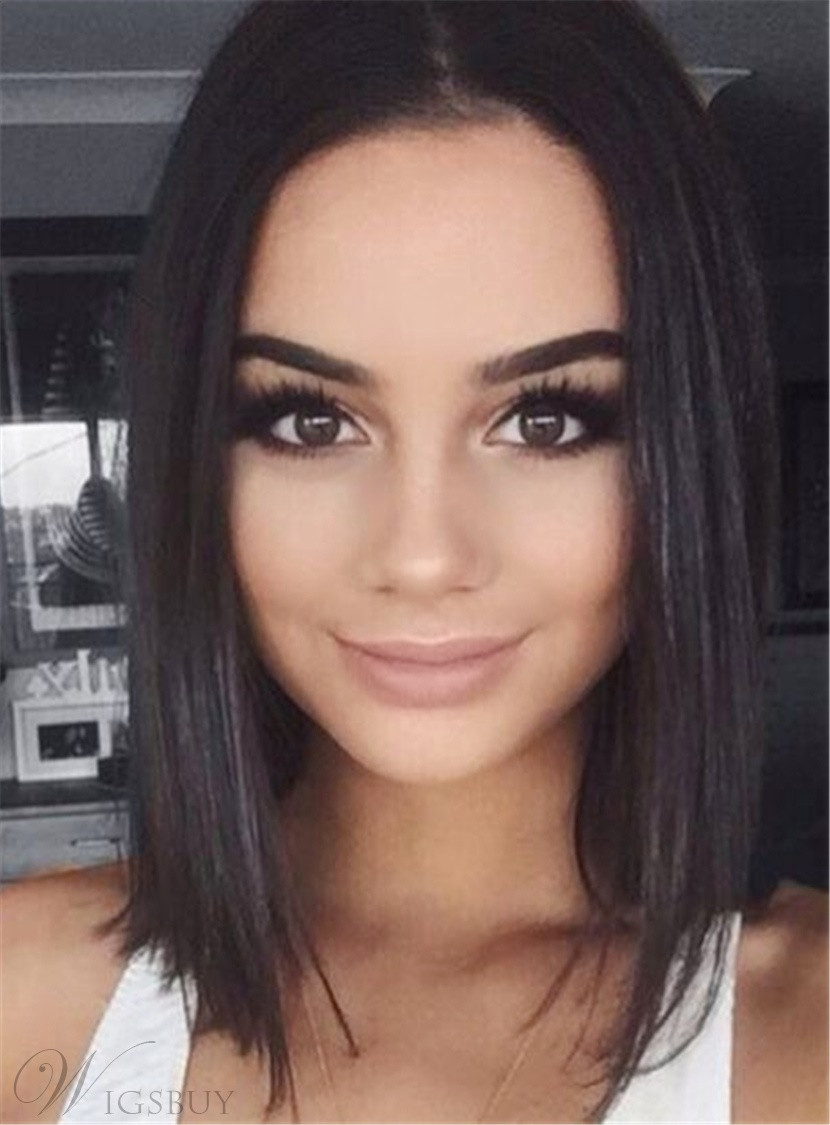 Medium Length Dark Hairstyles
 Straight Bob Hairstyle Shoulder Length Synthetic Lace