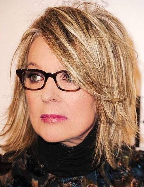 Medium Length Hairstyles For Over 50 With Glasses
 medium hairstyles over 50 Diane Keaton layered bob