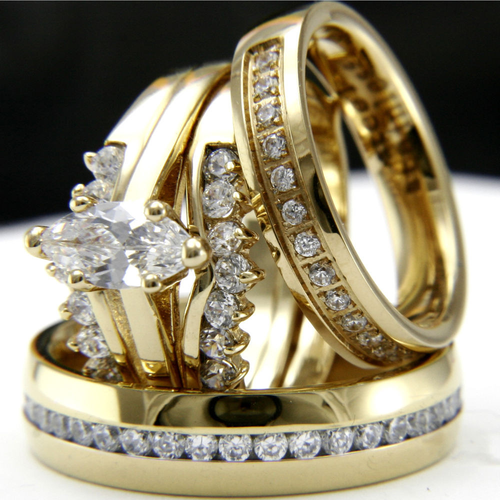 Men And Women Wedding Ring Sets
 Gold Tone 0 9Ct CZ Solitaire Engagement Woman s Wedding