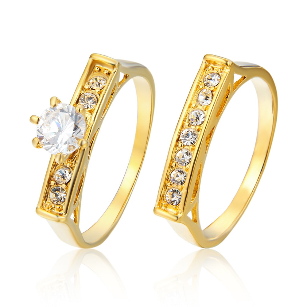Men And Women Wedding Ring Sets
 Geometric Design Male Female Yellow Gold Color Wedding
