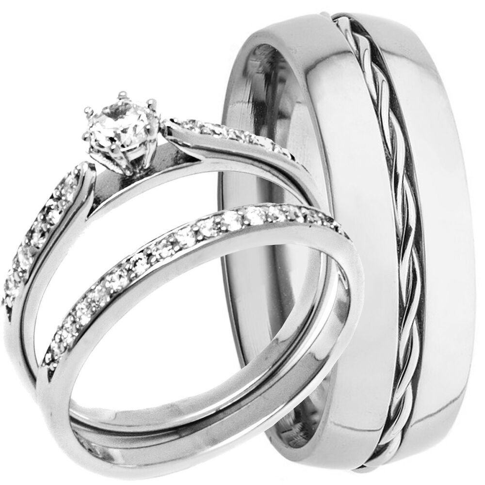 Men And Women Wedding Ring Sets
 Men s Rope TITANIUM Band and Women s STERLING SILVER