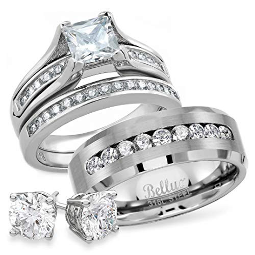 Men And Women Wedding Ring Sets
 Bellux Style His and Hers Wedding Rings Set for Him and