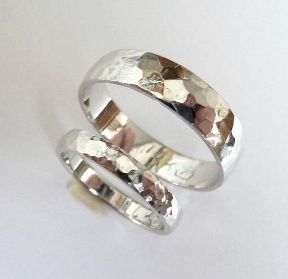 Men And Women Wedding Ring Sets
 White gold wedding band set men women wedding ring hammered