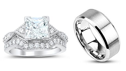 Men And Women Wedding Ring Sets
 His and Hers Sterling and Stainless Wedding Set