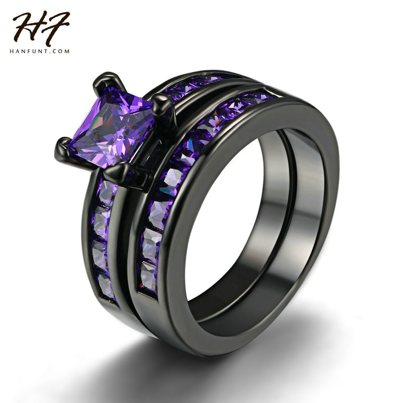 Men And Women Wedding Ring Sets
 New Vintage Two Band Black Gold Wedding Ring Sets for