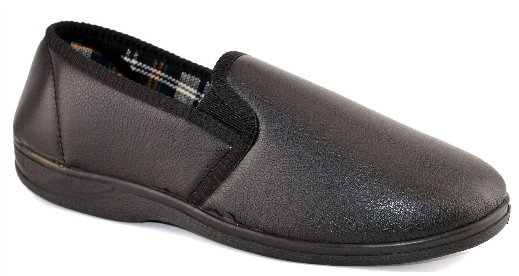 Mens Bedroom Slippers
 Mens Faux Leather Cushioned Slip Rubber Sole Bedroom