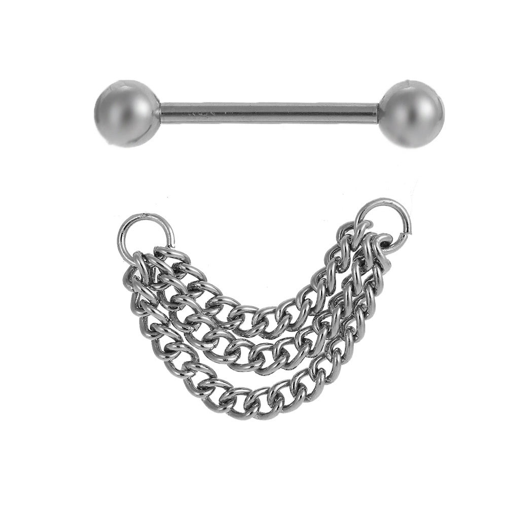 Mens Body Jewelry
 Nipple Bar Ring Barbell Chain Drop Stainless Steel Shield