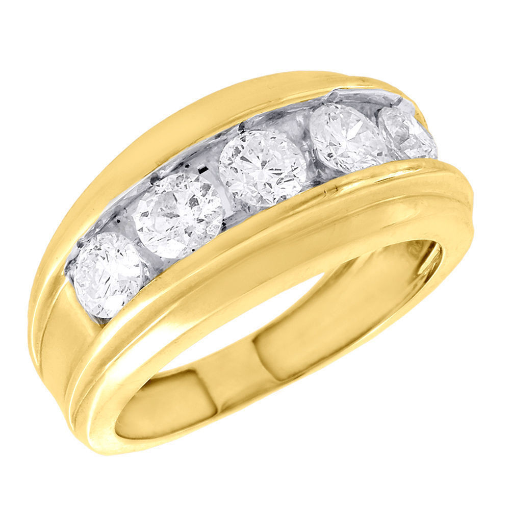Mens Diamond Engagement Rings
 14K Yellow Gold Wedding Band Mens 5 Stone Round Diamond