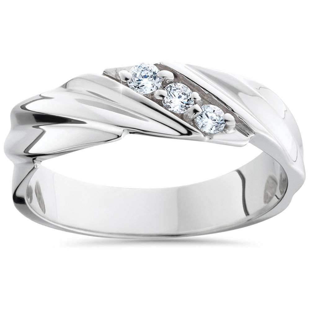 Mens Diamond Engagement Rings
 Mens Diamond Wedding Ring 3 Stone 14K White Gold High