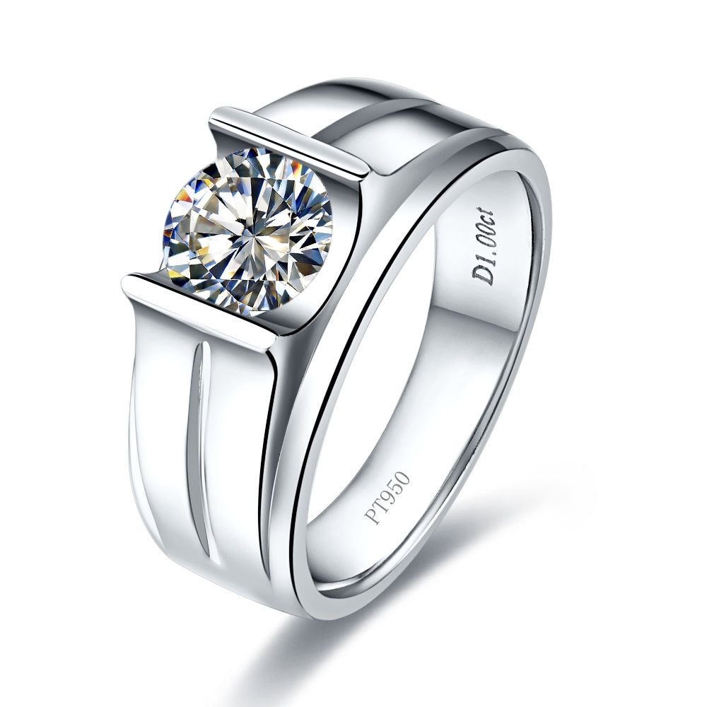 Mens Diamond Engagement Rings
 Generous Bridegoom Jewelry Gold 14K Man Ring 1CT Solitaire