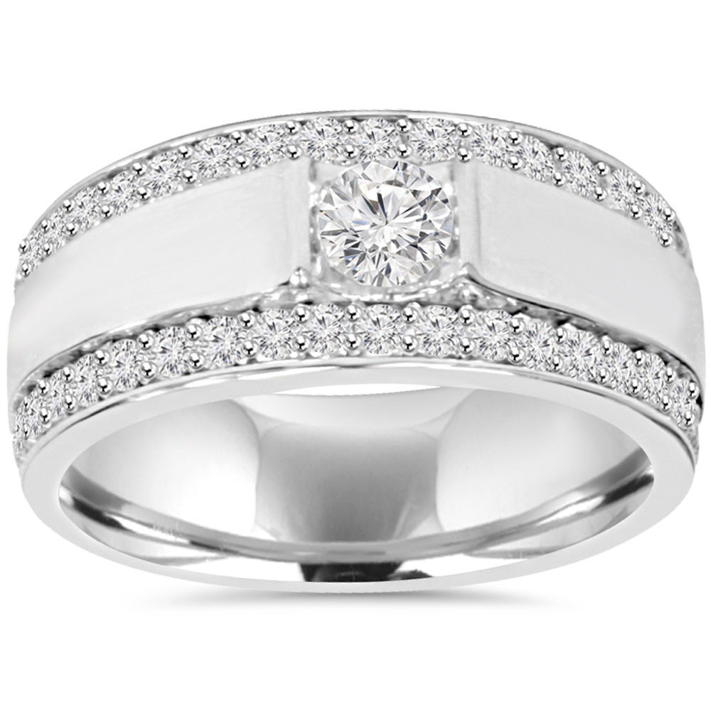 Mens Diamond Engagement Rings
 1 85Ct Men s Diamond Wedding Ring 10K White Gold 9 5mm