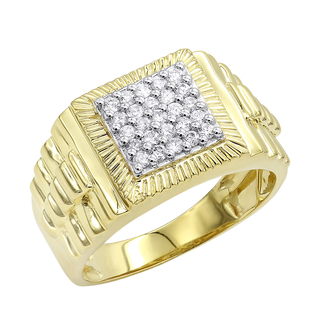 Mens Diamond Pinky Rings
 10K Gold Diamond Pinky Ring for Men 0 5ct by Luxurman