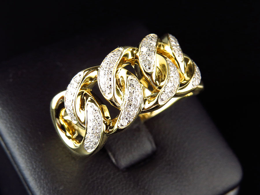 Mens Diamond Pinky Rings
 Mens 10k Yellow Gold Genuine 11 MM Diamond Cuban Link