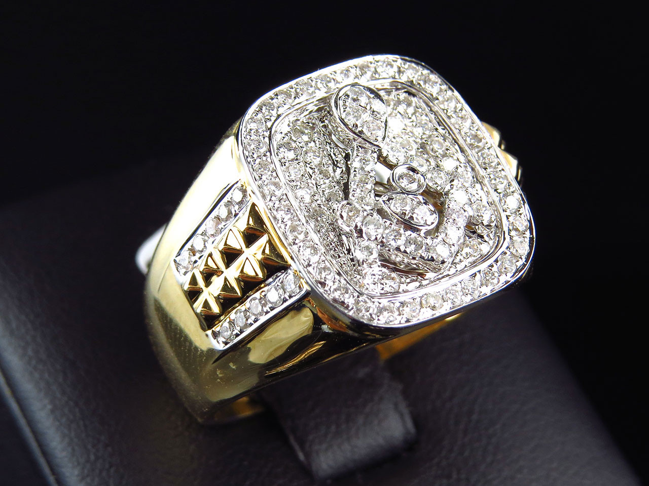 Mens Diamond Pinky Rings
 14k Yellow Gold Mens XL Round Diamond Masonic Logo Fashion