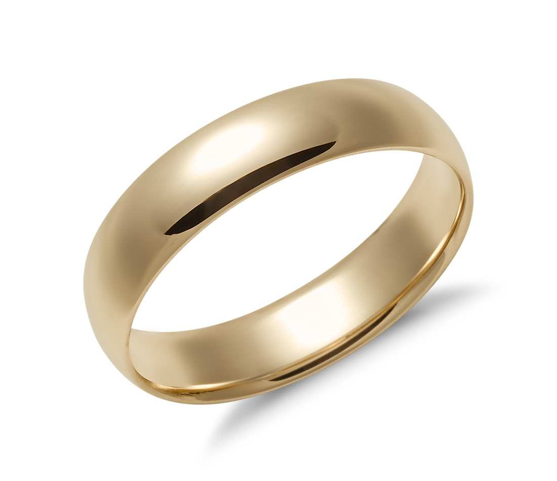 Mens Gold Wedding Band
 Mid weight fort Fit Wedding Band in 14k Yellow Gold