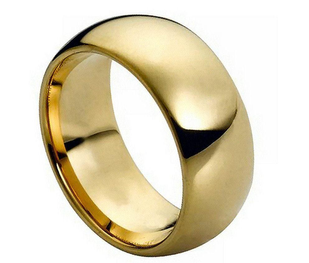 Mens Gold Wedding Band
 Tungsten Carbide Mens Wedding Band 9MM Ring Domed Gold