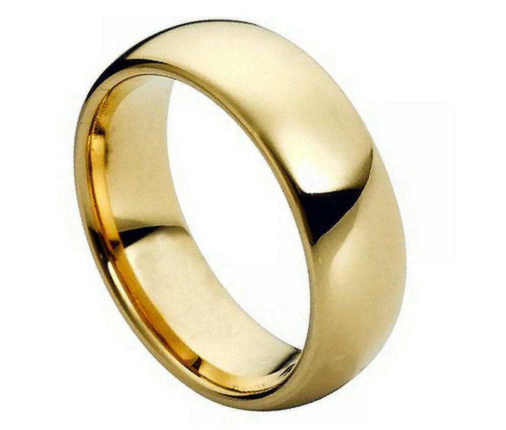 Mens Gold Wedding Band
 7MM Tungsten Carbide Mens Wedding Band Ring Domed Gold