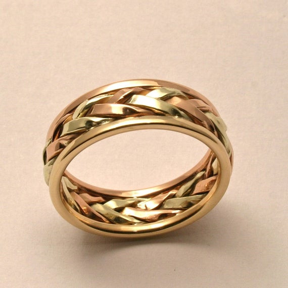 Mens Gold Wedding Band
 Braided in Gold Men s Wedding Band Handmade in