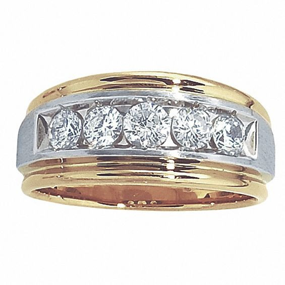 Mens Wedding Bands Gold With Diamonds
 Men s 1 CT T W Diamond Wedding Band in 14K Two Tone Gold