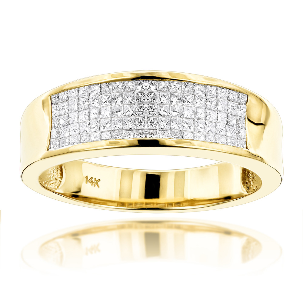 Mens Wedding Bands Gold With Diamonds
 14K Gold Princess Cut Diamond Mens Wedding Ring 1 50ct