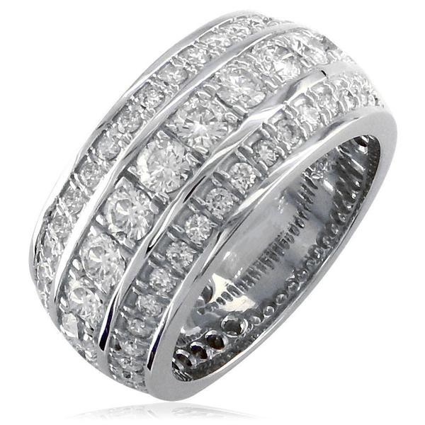 Mens Wedding Bands Gold With Diamonds
 3 Row Mens Wide Diamond Wedding Band in 14k White Gold