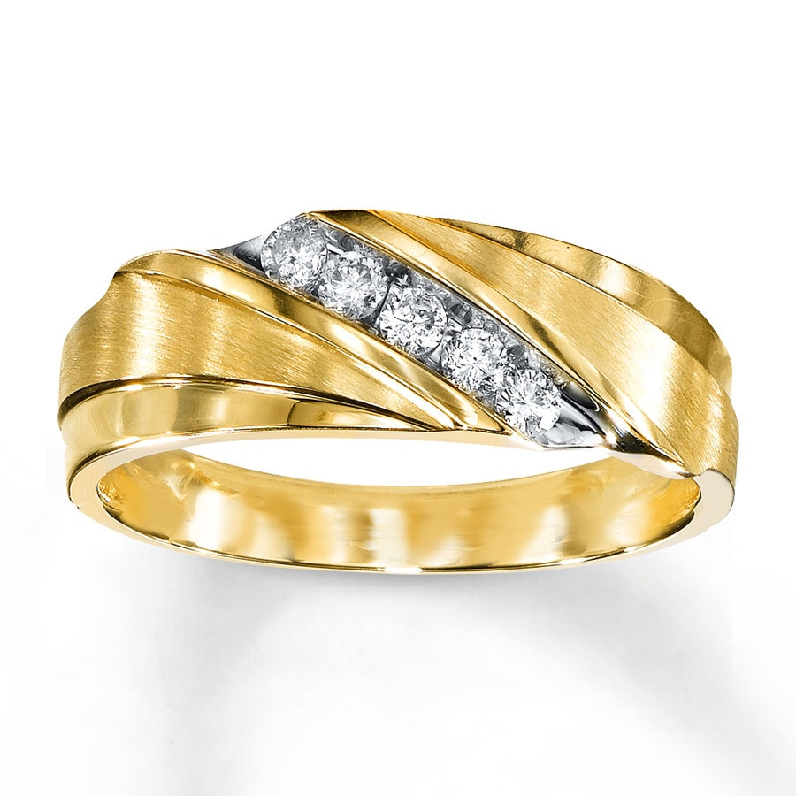 Mens Wedding Bands Gold With Diamonds
 Men s Wedding Band 1 4 ct tw Diamonds 10K Yellow Gold
