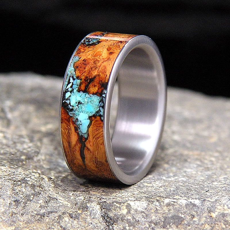 Mens Wedding Rings Unique
 Titanium Wedding Band or Ring Select Wood Black by