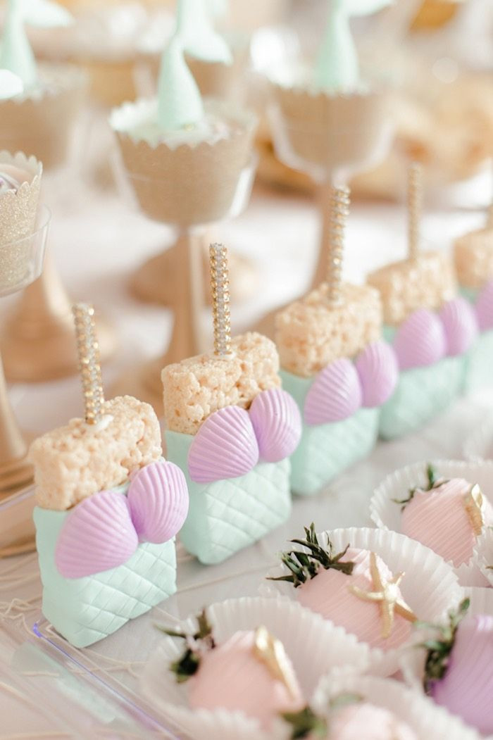Mermaid And Unicorn Party Snack Ideas
 Mermaid Rice Krispie Treats from a Pastel Under the Sea