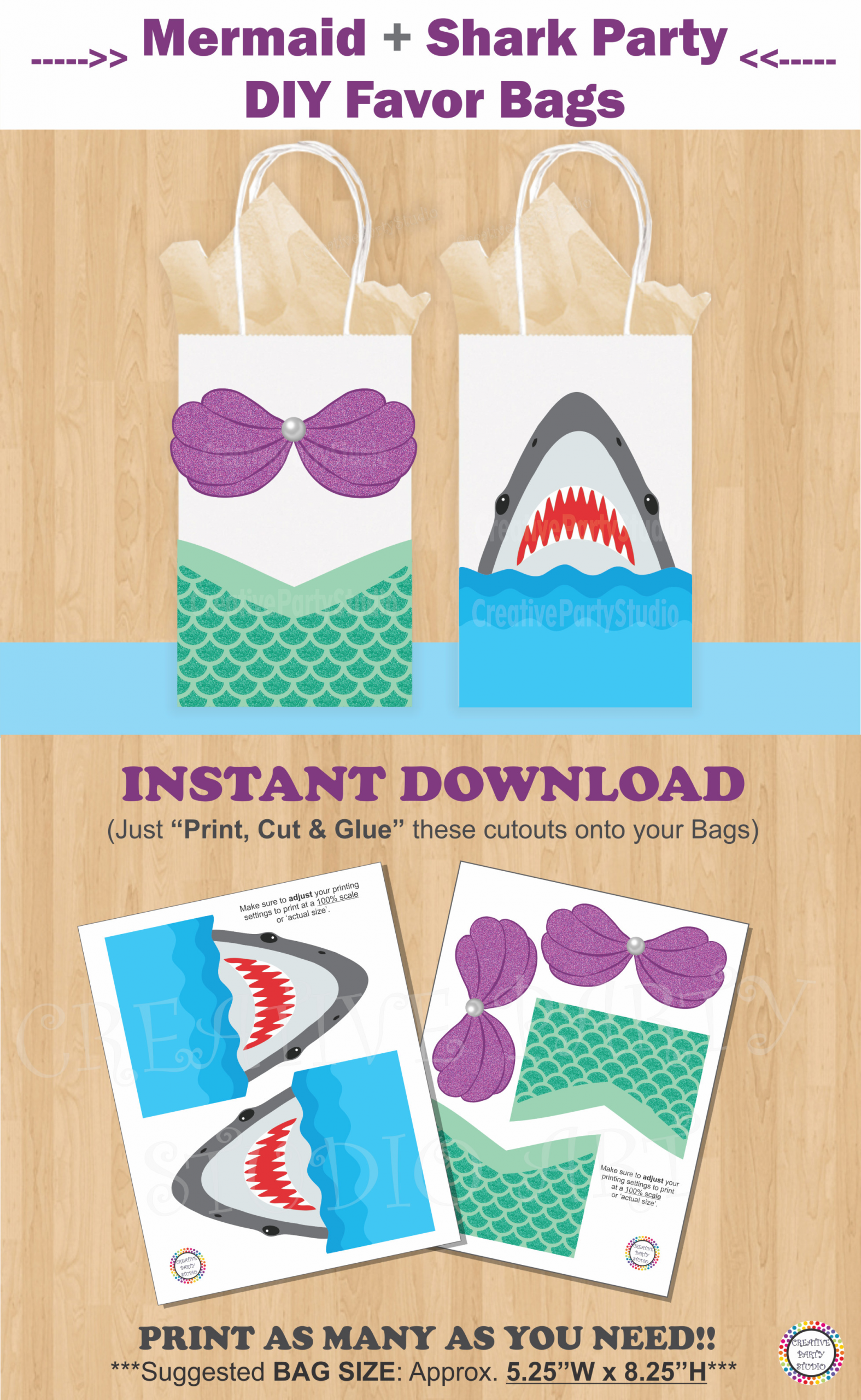 Mermaid Party Bag Ideas
 Mermaid and Shark Party Favor Bags Mermaid Shark Birthday