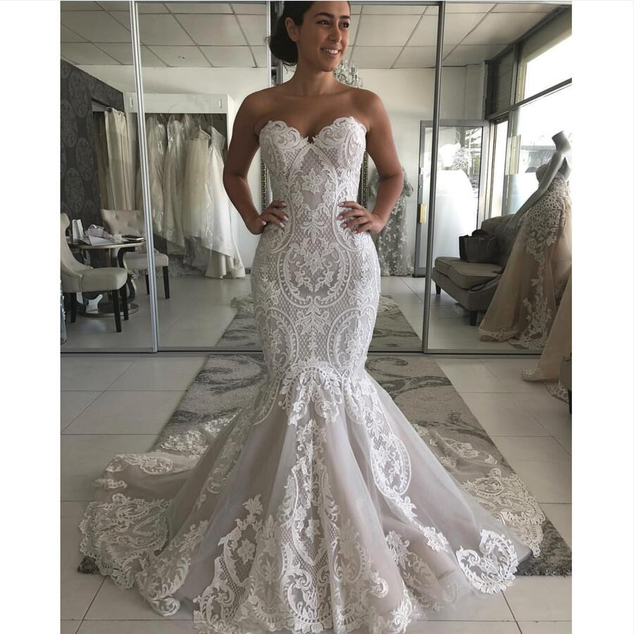 Mermaids Wedding Dresses
 Sweetheart Neckline Lace Mermaid Wedding Dresses New 2019