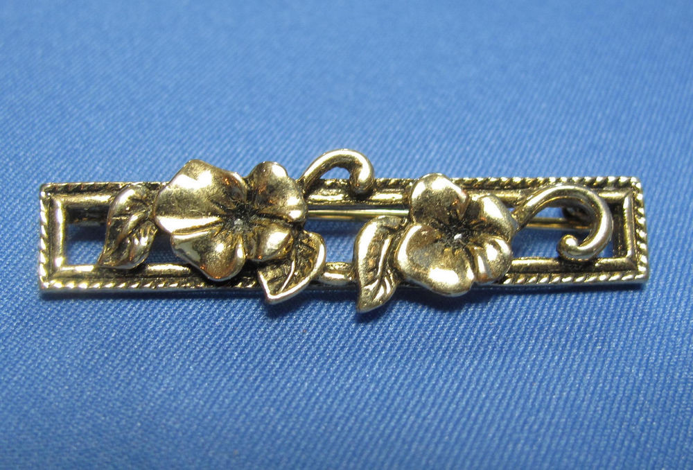 Metal Brooches
 Vintage Avon Small Bar Open Flowers on Vine Textured