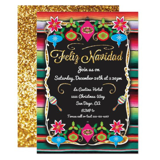 Mexican Christmas Party Ideas
 Mexican Fiesta Feliz Navidad Party Gold Glitter Invitation