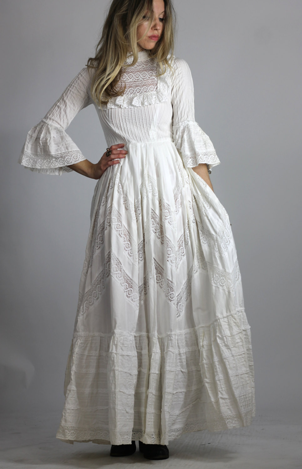 Mexican Wedding Dresses
 Vintage 60s Mexican Wedding Dress White Victorian Style Maxi