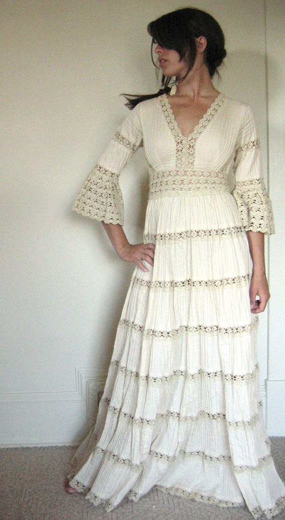 Mexican Wedding Dresses
 Vintage Mexican Cotton Wedding Dress XS or S