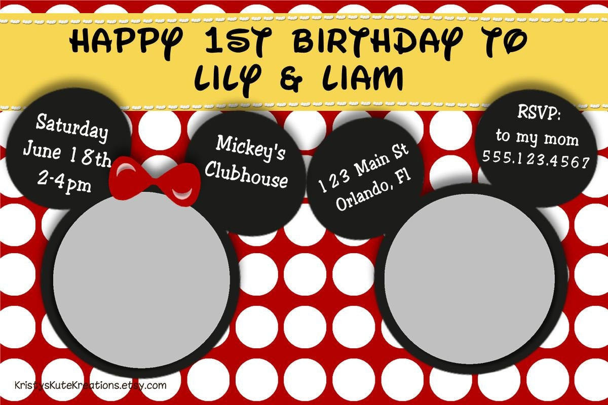 Mickey And Minnie Birthday Invitations
 Disney s Mickey and Minnie TWINS Birthday Invitation
