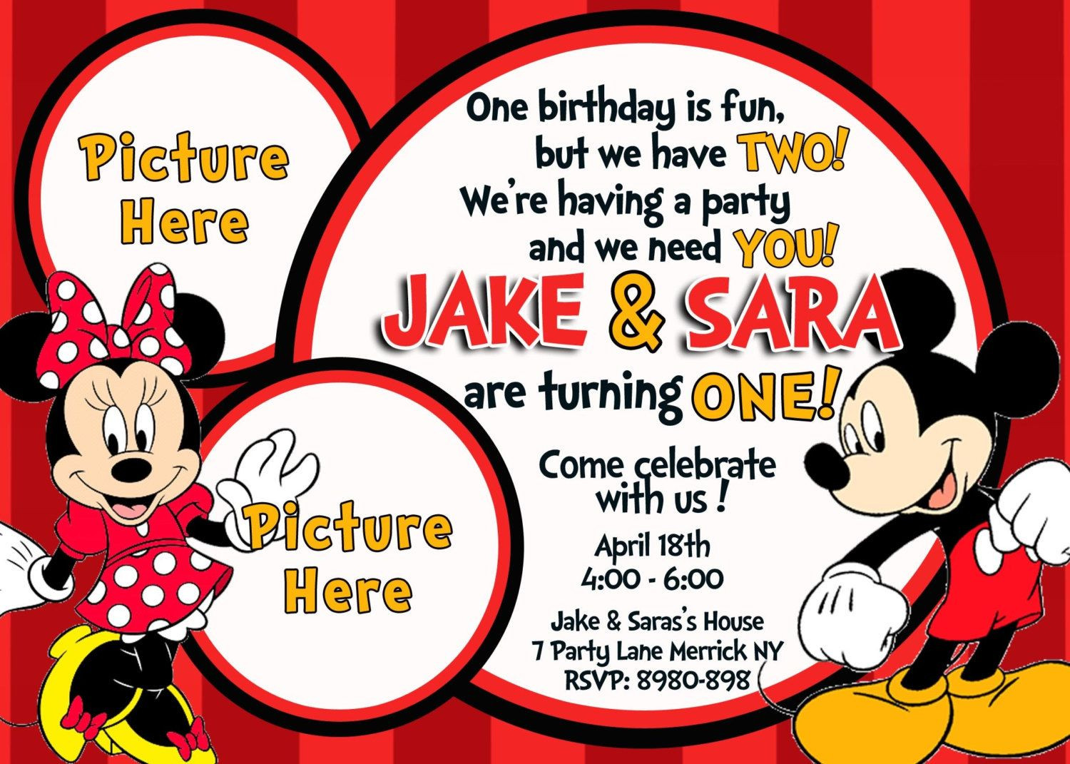 Mickey And Minnie Birthday Invitations
 Free Mickey and Minnie Mouse Birthday Invitations