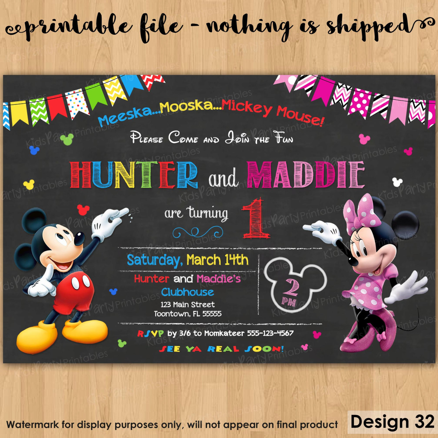Mickey And Minnie Birthday Invitations
 Mickey and Minnie Invitation PRINTABLE Mickey and Minnie